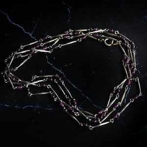 60" Amethyst or Purple Glass and Silver Toned Extra Long Necklace
